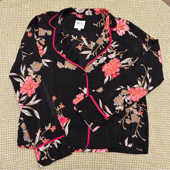 Misa Los Angeles Floral long sleeve vsatin pajama top size XS - Picture 1 of 12